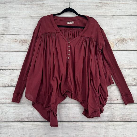 We the Free People Oversized Waterfall Blouse Womens Small Wine Red Boxy Flowy - Picture 1 of 9